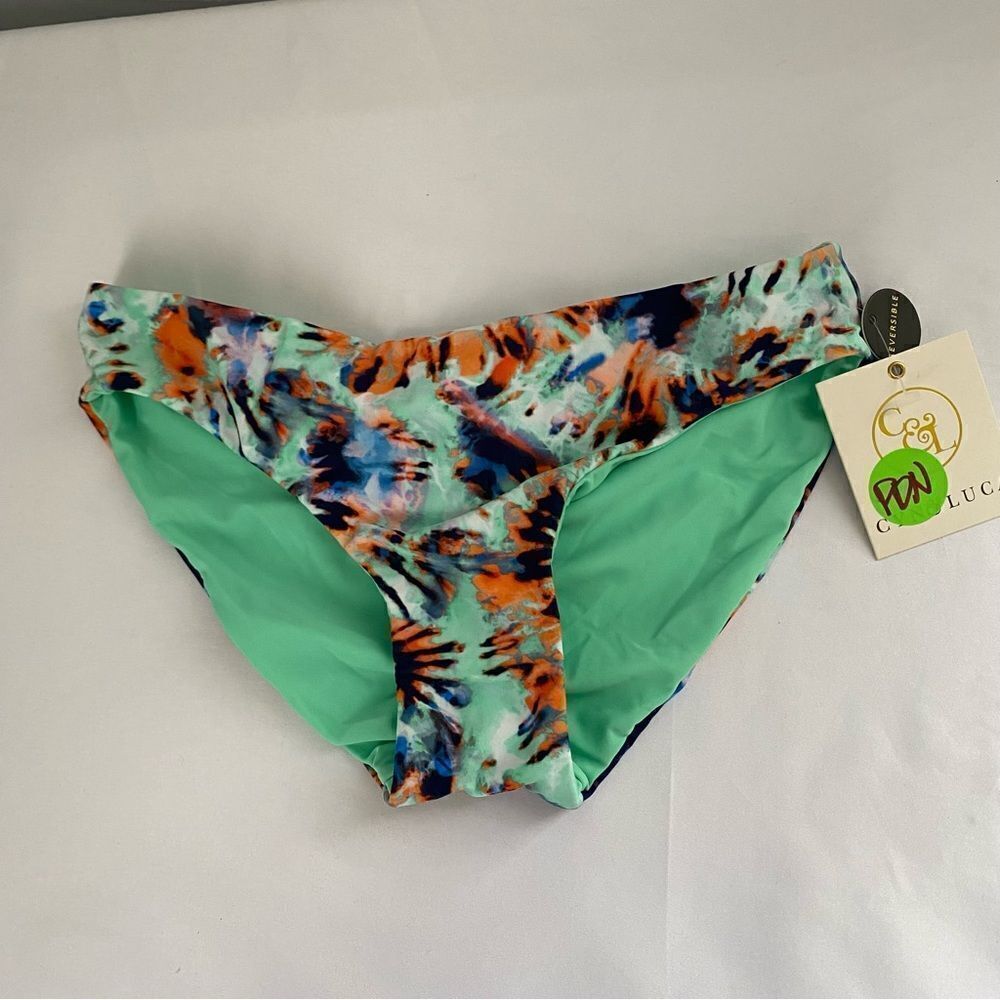 Cyn & Luca Women’s Tie Dye Reversible Cheeky Bikini Bottom size S